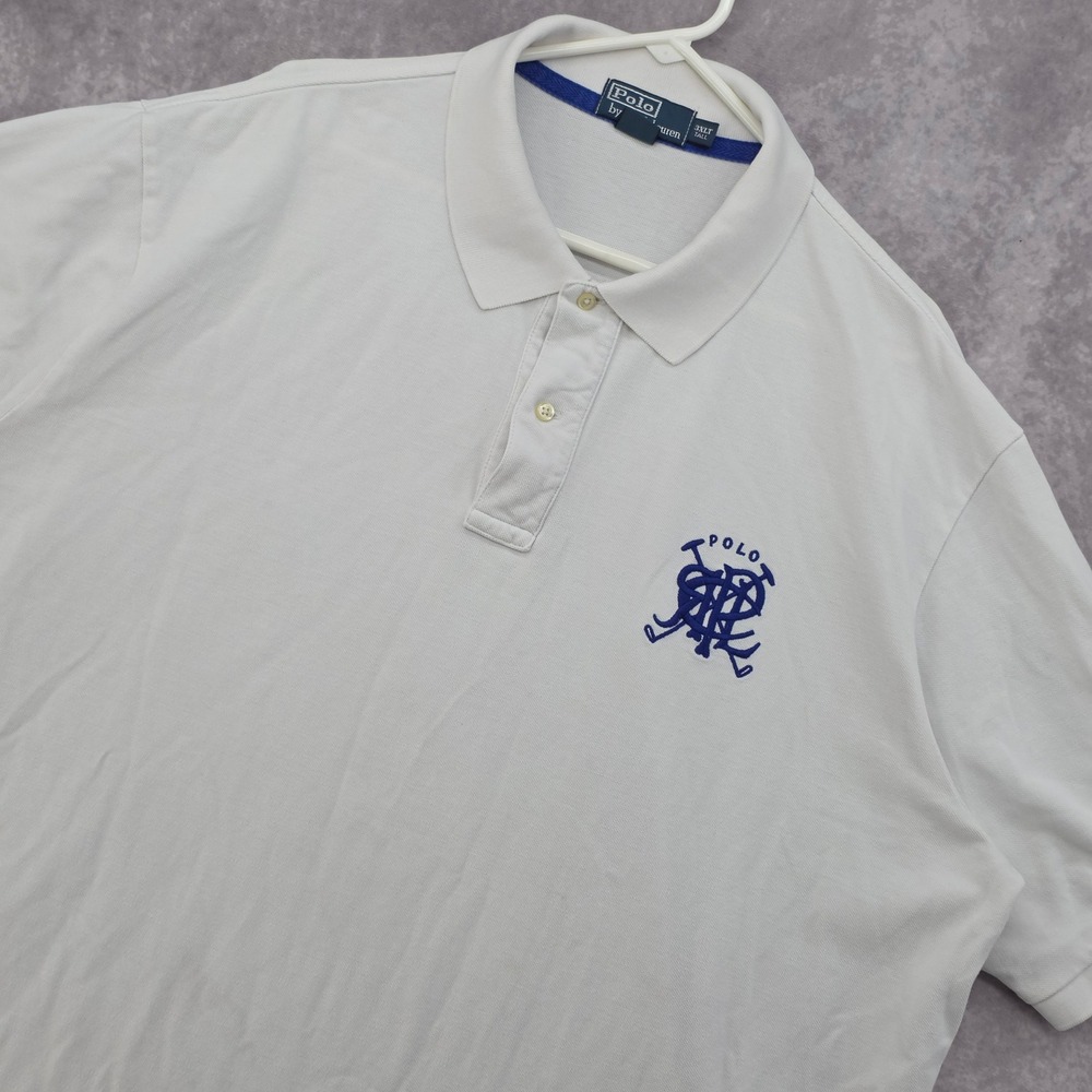 Polo Ralph Lauren Pique Polo Shirt Mens 3XLT Tall White Blue Crest PRL Logo